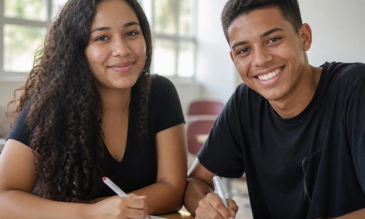 Participantes com mochilas conversando no corredor enquanto a sala não abre